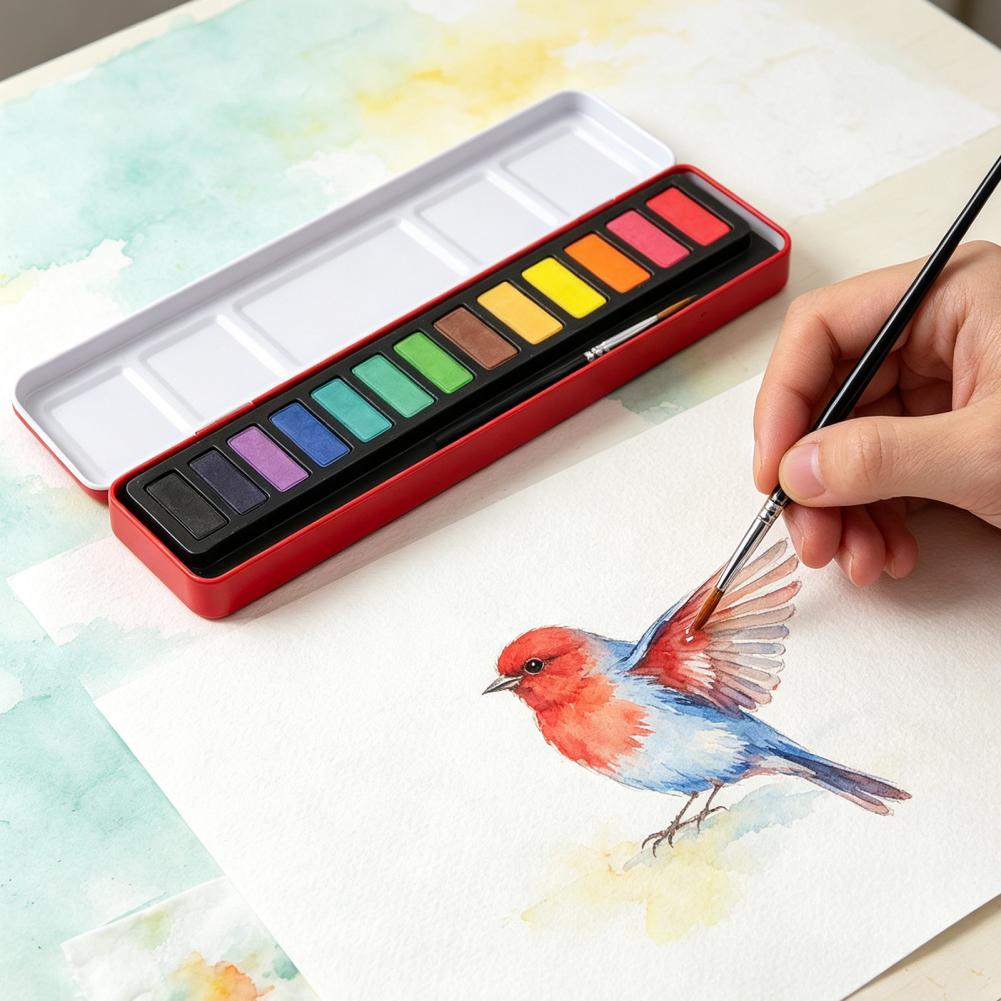 Watercolor Paint Set Solid Pigment - Tragbares Aquarellfarben-Set, feste Gouache-Pigmente, abwaschbares, feines