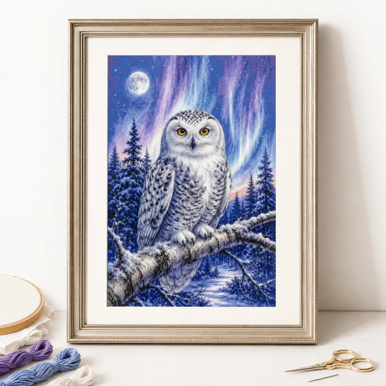 Cross Stitch Stamped Kits Beginners - [ZZ8820-Winteruhr Eule] | Anfänger-DIY-Stickset mit vorgeprägtem
