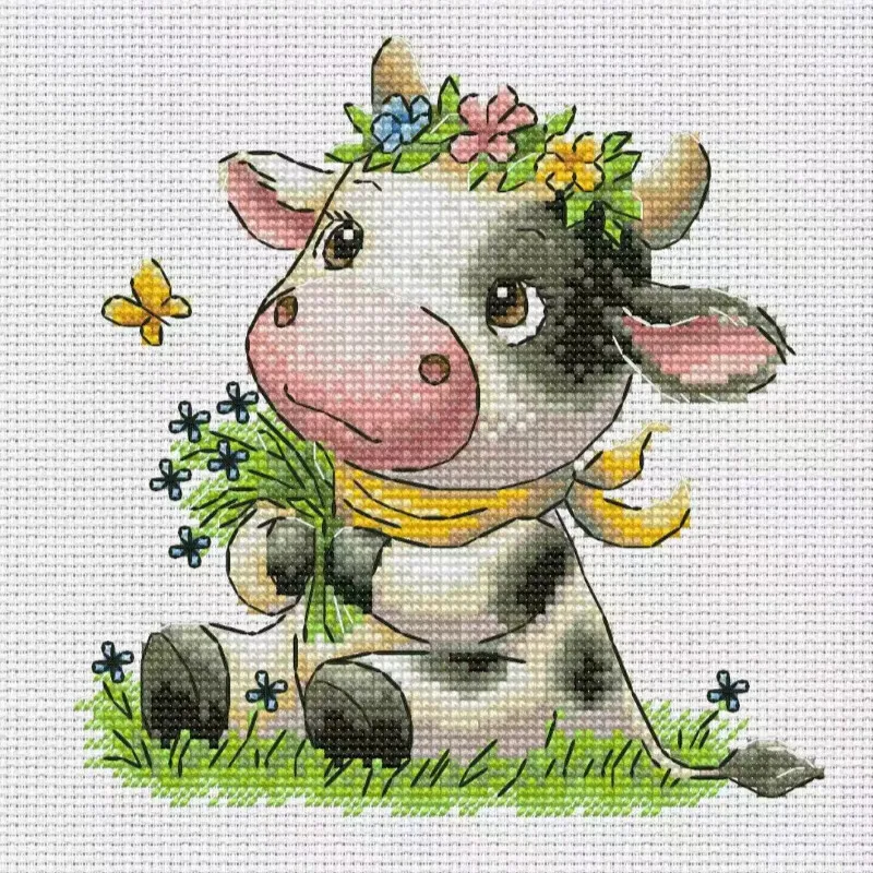 [CC2949-Süße kleine Kuh] |   D – Cross Stitch Stamped Kits Beginners Bewertung und Preis